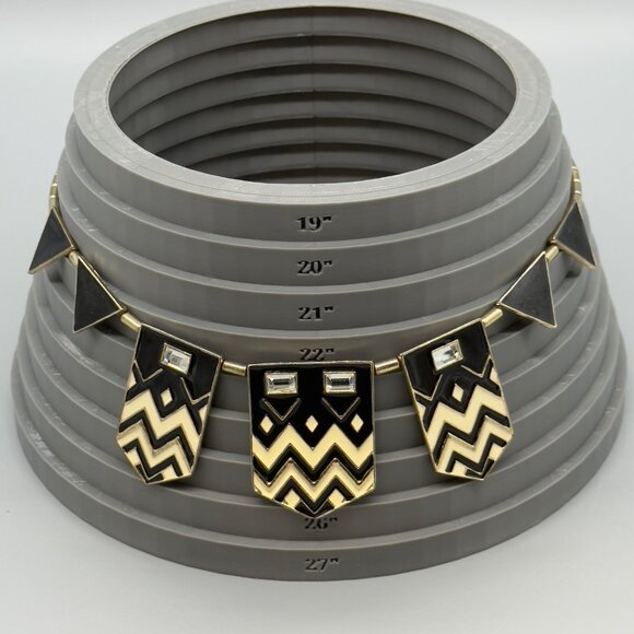 Vintage Gold Tone Chevron Enamel Black Cream Rhinestone Bib Necklace 18" READ - Picture 14 of 15